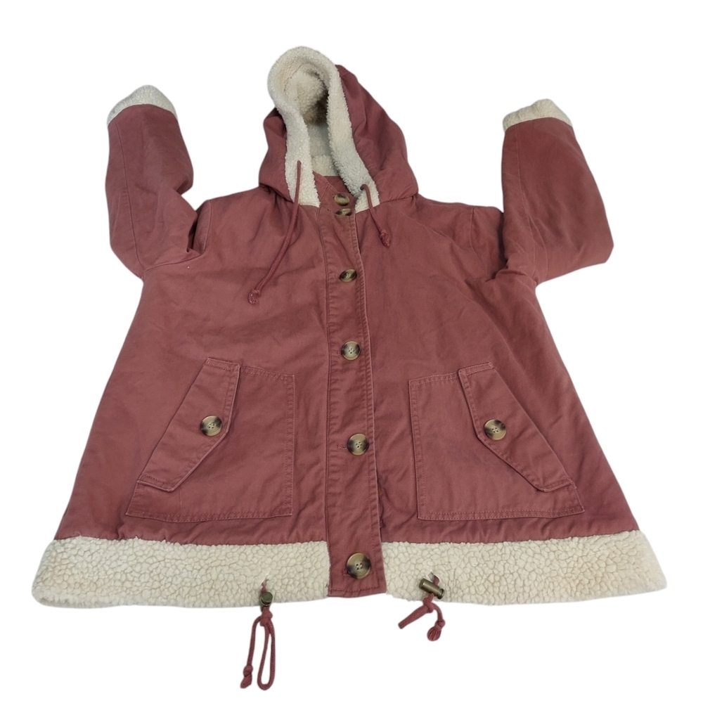 Arizona Jean Co Jacket Women's Pink White Sherpa Lined Hooded Coat Size Medium - Picture 3 of 8